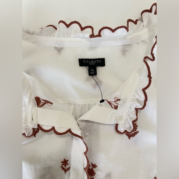 NWOT Talbots Embroidered Floral Button Front Top Scallop Trim Shirt Size MP - Picture 7 of 8